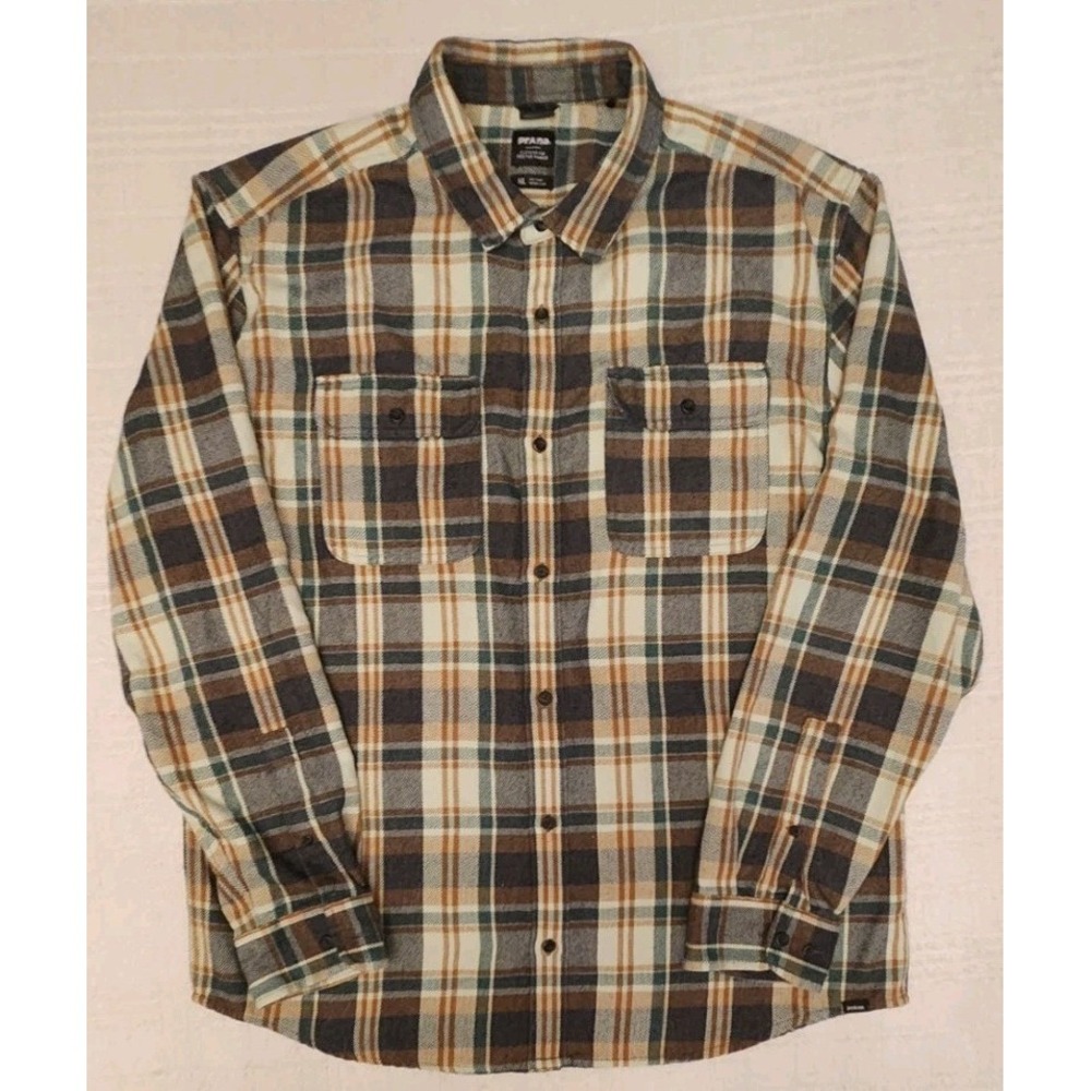 prAna Men's Standard F Flannel Button Up Shirt Size‎ XL Shacket Plaid EUC